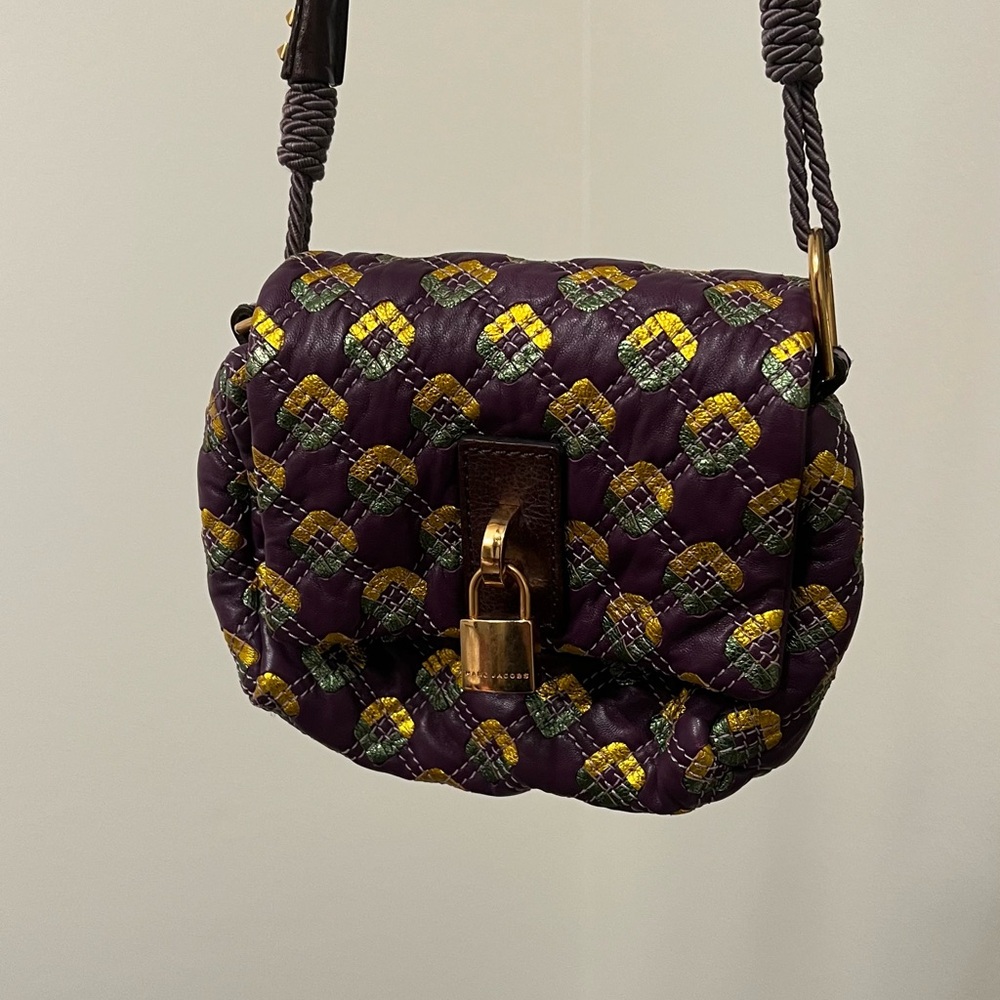 Marc Jacobs Quilted Metallic Mini Stam Crossbody – Purple/Gold